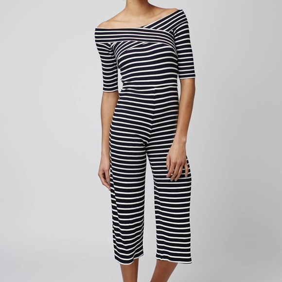 Topshop Pants - Topshop Stripe Monochrome Bardot Jumpsuit US 4